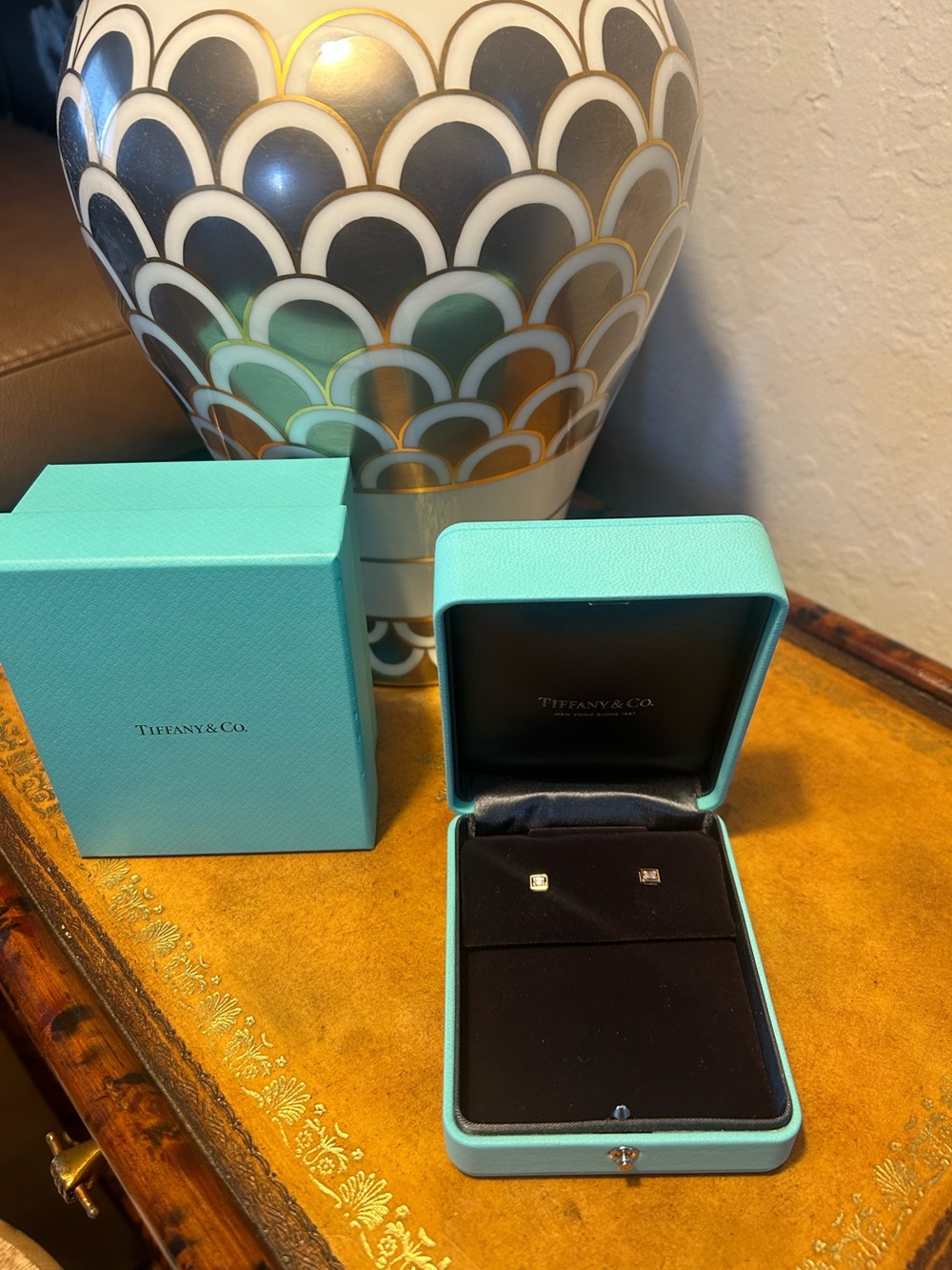 Tiffany & Co 18K Rose Gold Diamond Jewel Box Stud Earrings